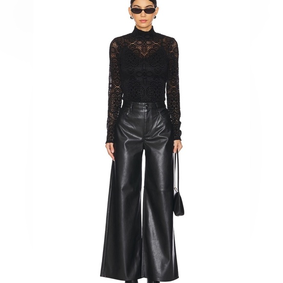 rag & bone Denim - Rag & Bone Sofie Faux Leather Wide Leg High Rise Pants Dark Jeans Womens Size 26